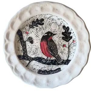 Plato Loica sobre encino - Tallado a mano