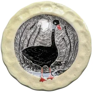 Plato decorativo - Cisne Coscoroba - Tallado a mano