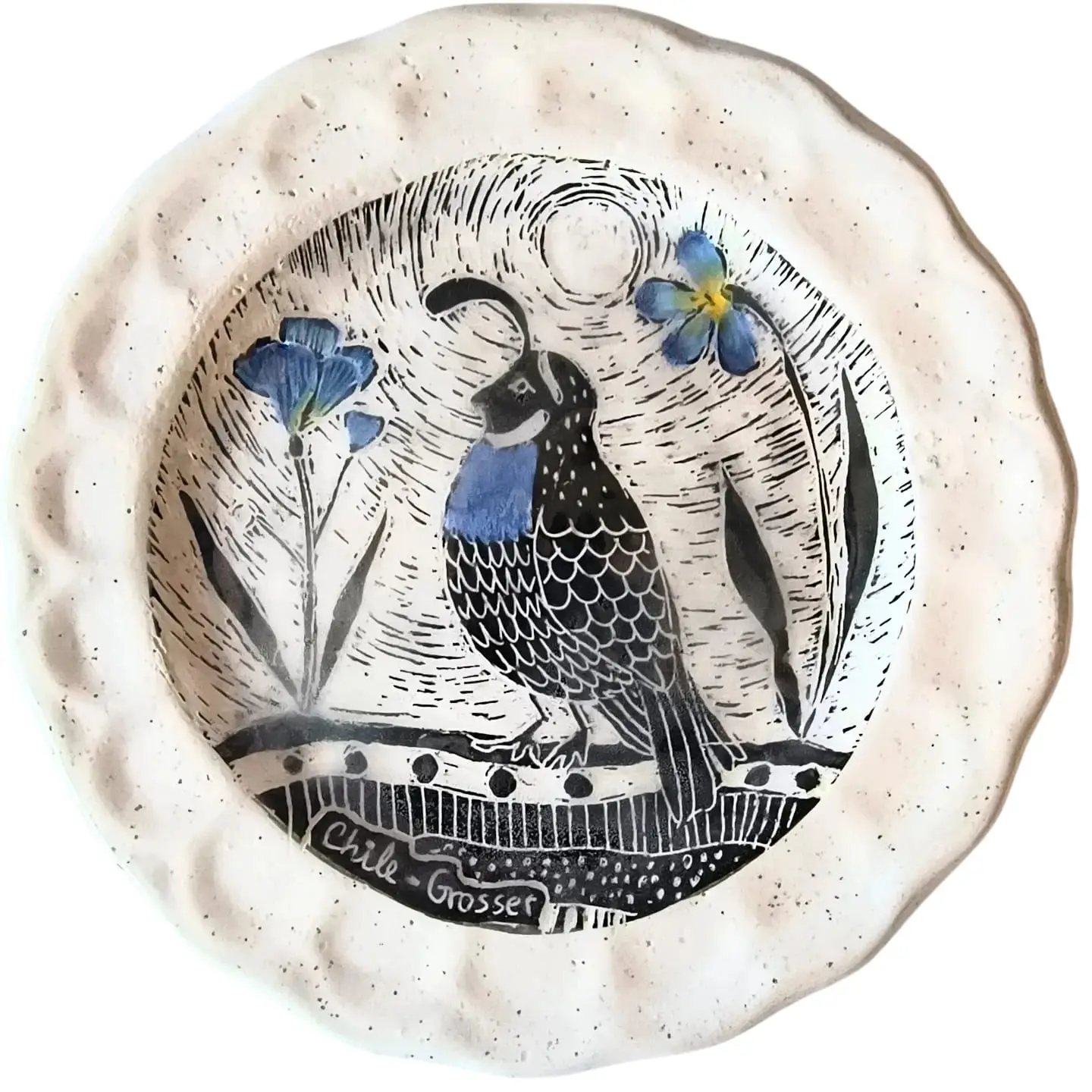 Plato decorativo -Codorniz Chilena - Tallado a mano