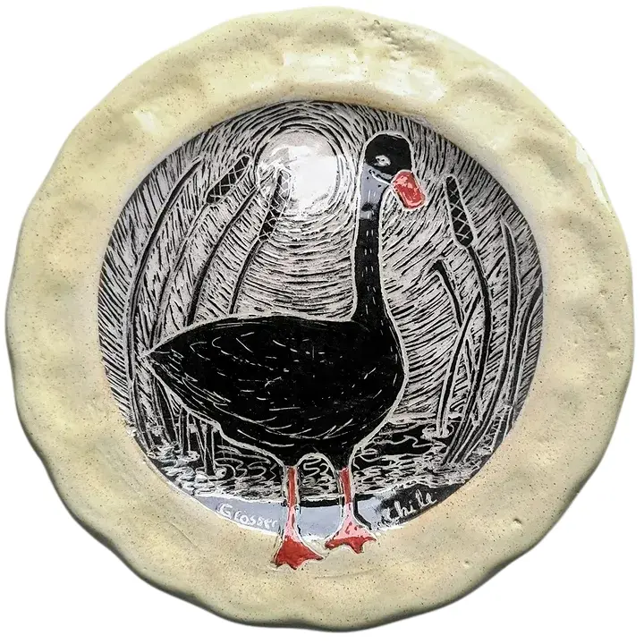 Plato decorativo - Cisne Coscoroba - Tallado a mano