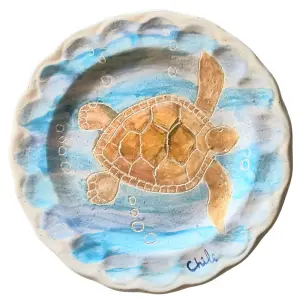 Plato decorativo - Tortuga Honu Rapa Nui - Tallado y pintado
